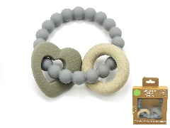 1501011 - Silicone & Wood Heart Teether Grey